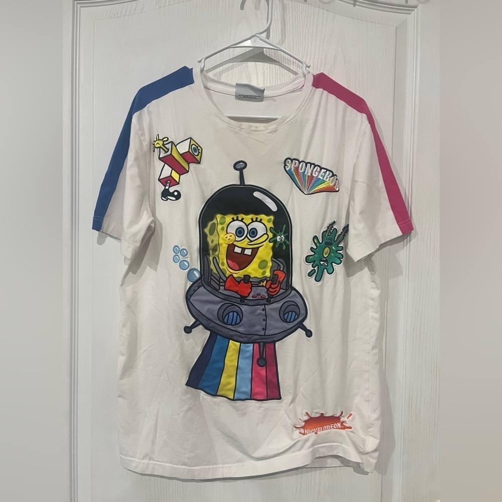 SpongeBob Squarepants Stephen Hillenburg Rainbow Embroidered Shirt White Size S - Picture 1 of 5